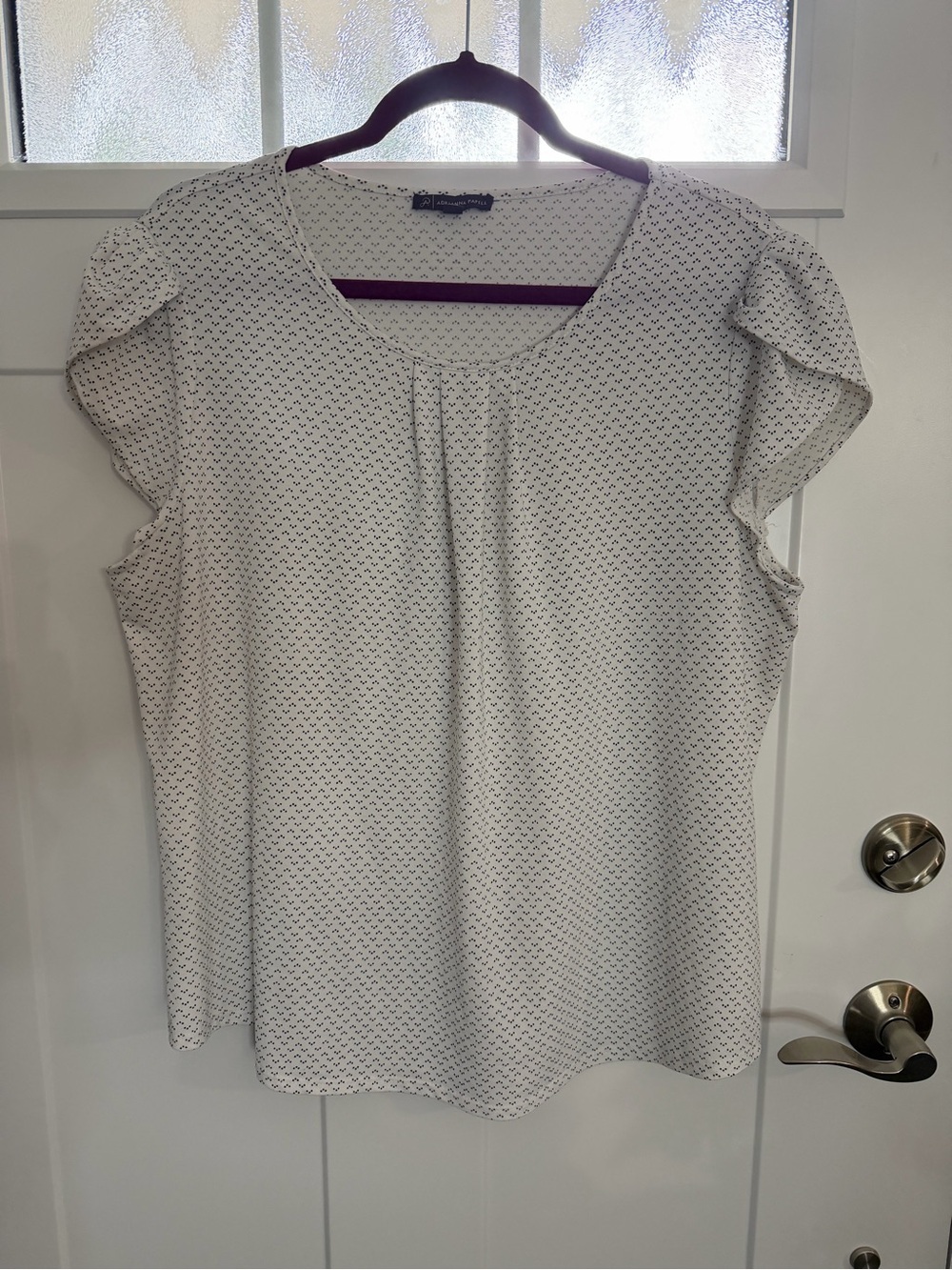 Adrianna Papell White Printed Flutter Sleeve Blouse
